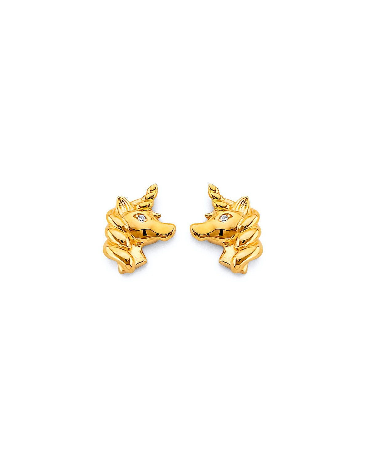 14K Yellow Gold Unicorn Push Back Earrings (ER-2076)