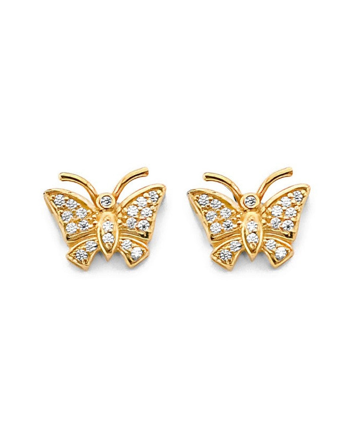 14K Yellow Gold CZ Butterfly Push Back Earrings (ER-2077)