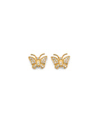 14K Yellow Gold CZ Butterfly Push Back Earrings (ER-2077)