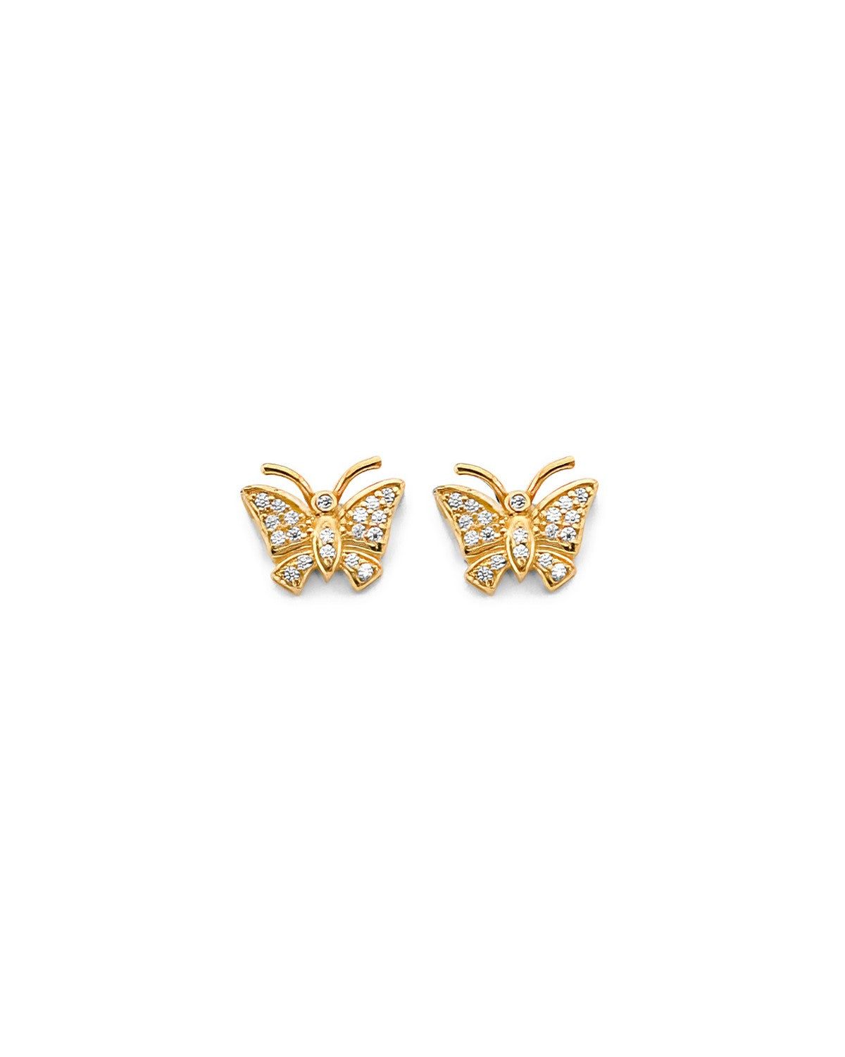 14K Yellow Gold CZ Butterfly Push Back Earrings (ER-2077)