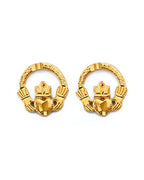 14K Yellow Gold Claddagh Push Back Earrings (ER-2087)