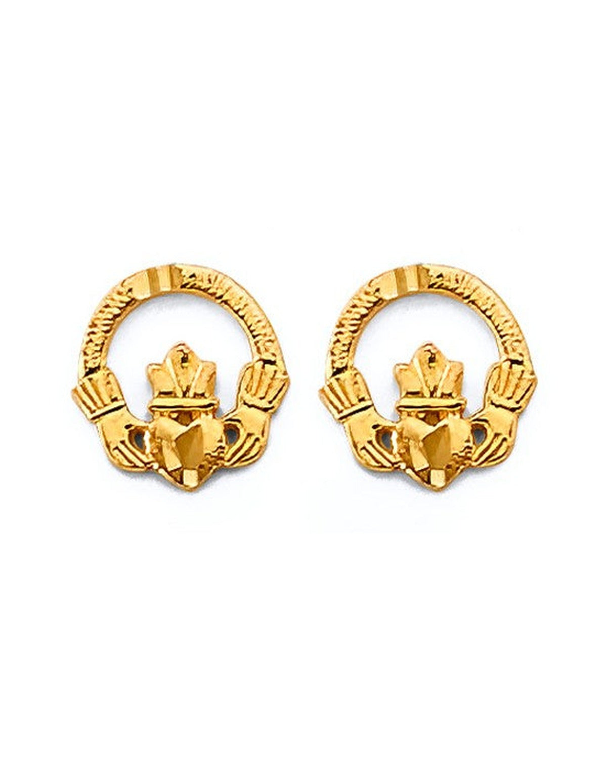 14K Yellow Gold Claddagh Push Back Earrings (ER-2087)