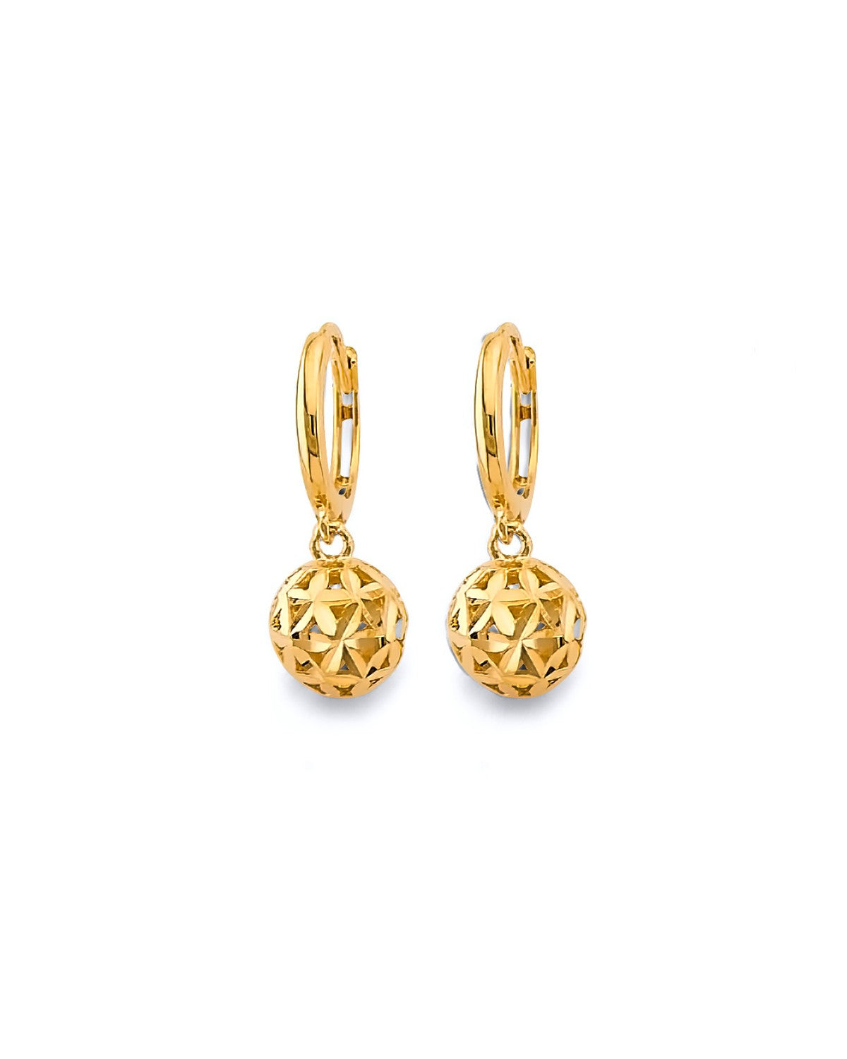 14K Yellow Gold Design Ball Huggies Earrings (ER-2108)
