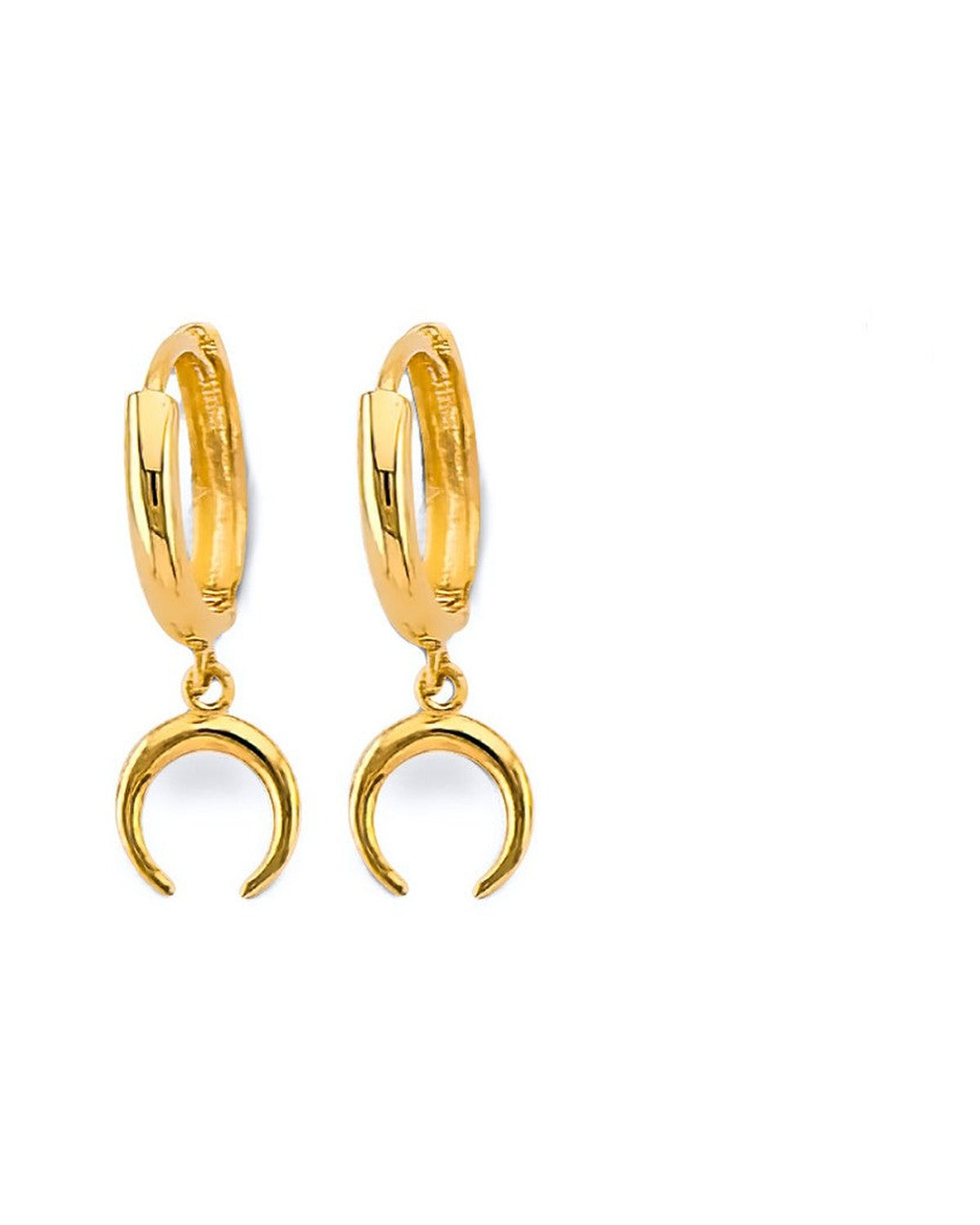 14K Yellow Gold Crescent Moon Huggies Earrings (ER-2109)