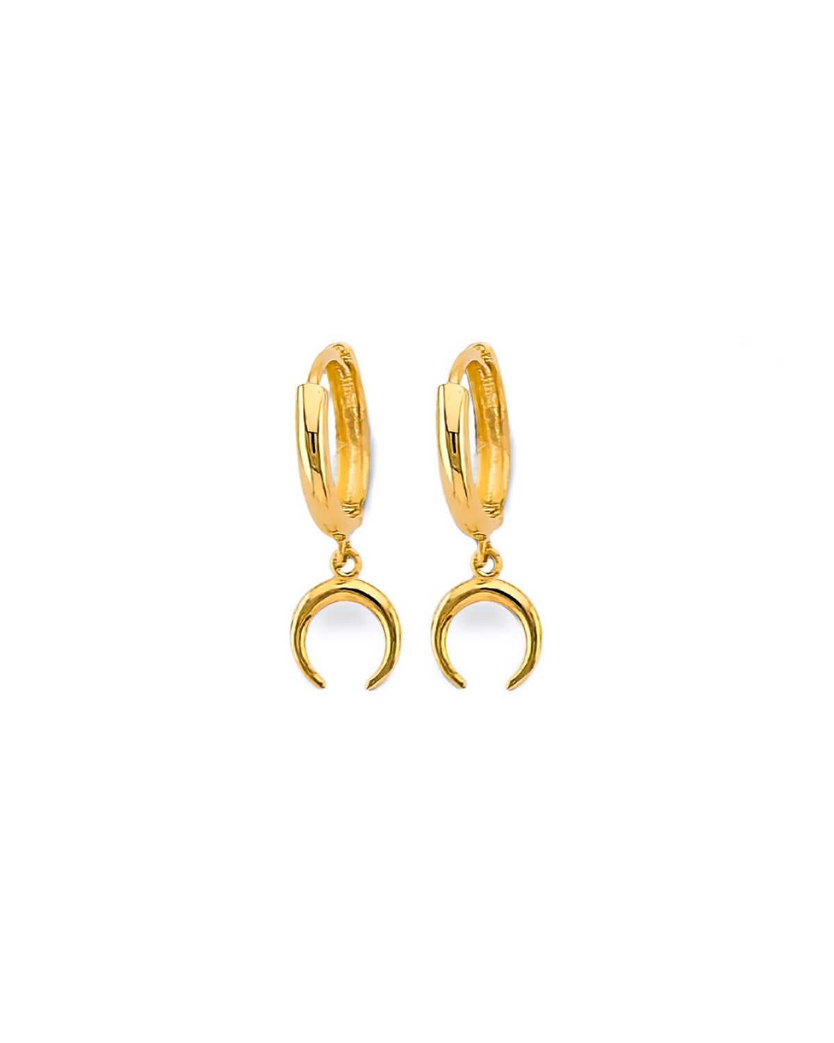 14K Yellow Gold Crescent Moon Huggies Earrings (ER-2109)