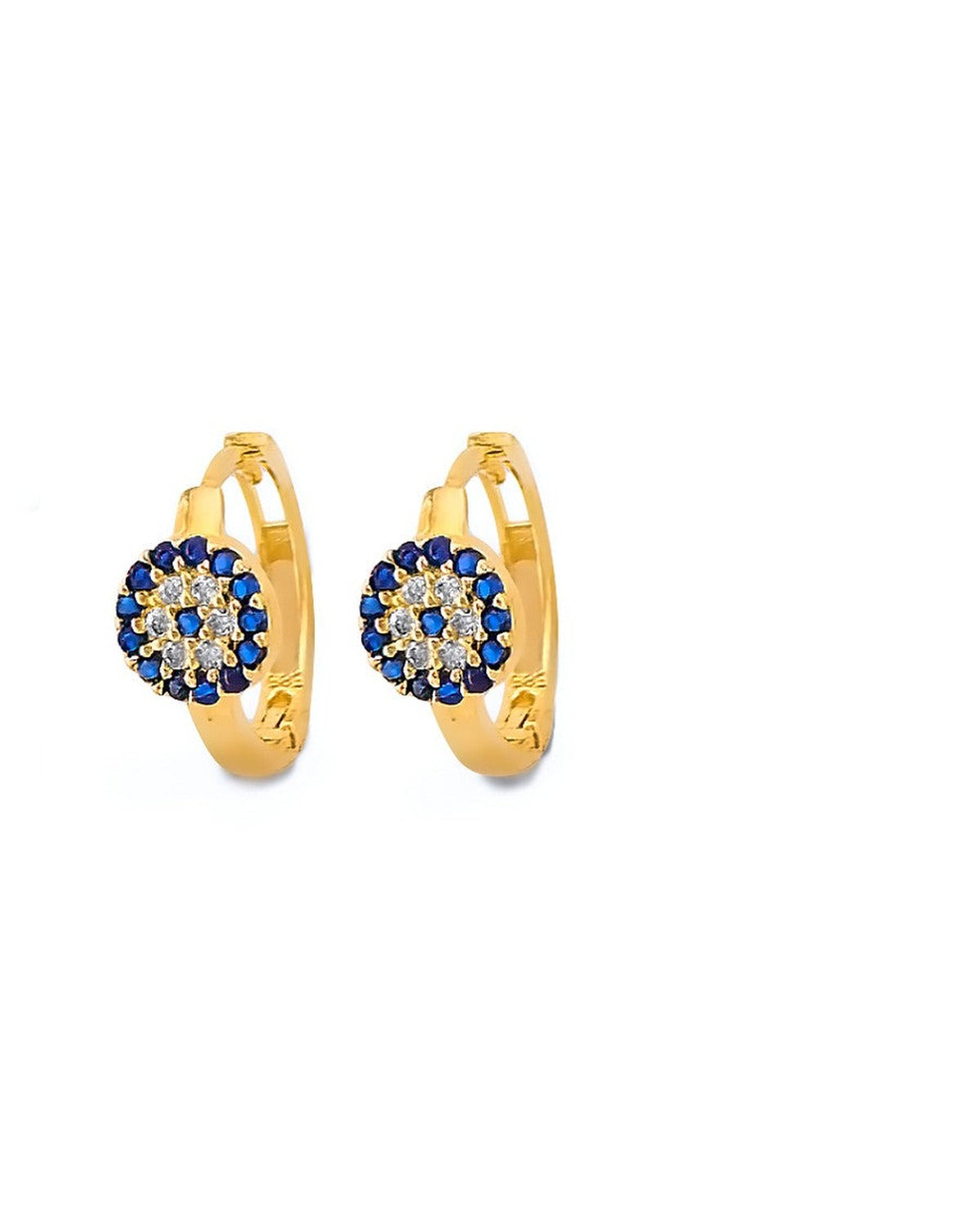 14K Yellow Gold CZ Evil Eye Huggies Earrings (ER-2112)