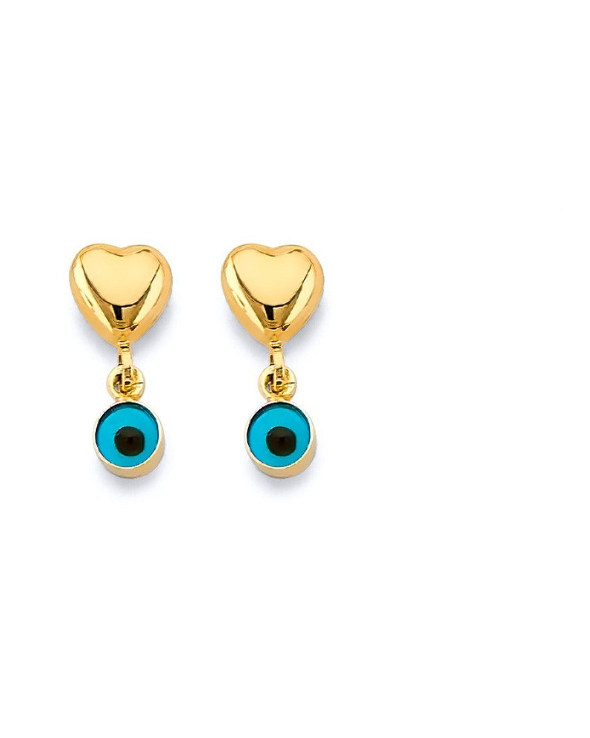 14K Yellow Gold Heart Evil Eye Push Back Earrings (ER-2113)