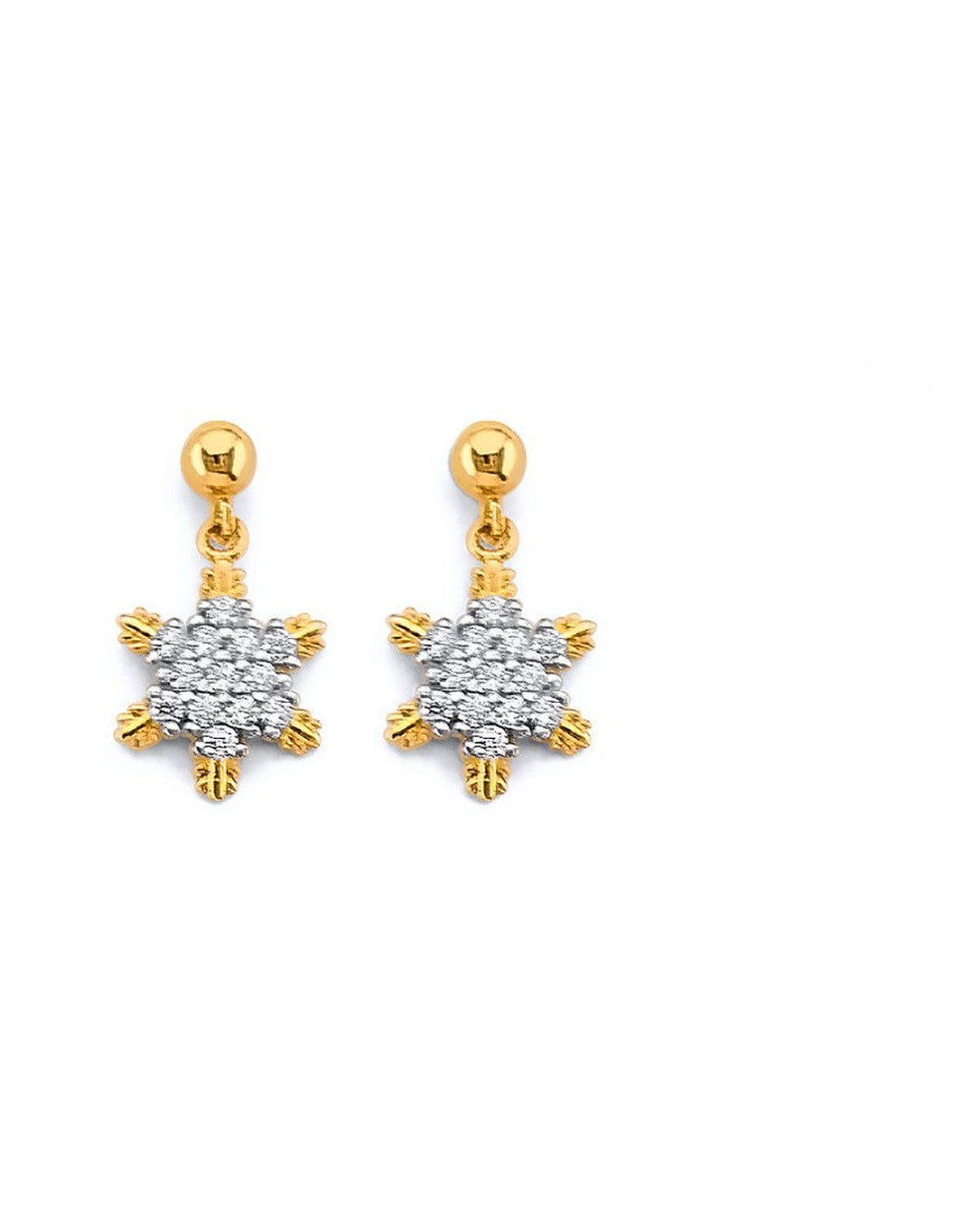 14K Yellow Gold CZ Hanging Star Push Back Earrings (ER-2116)