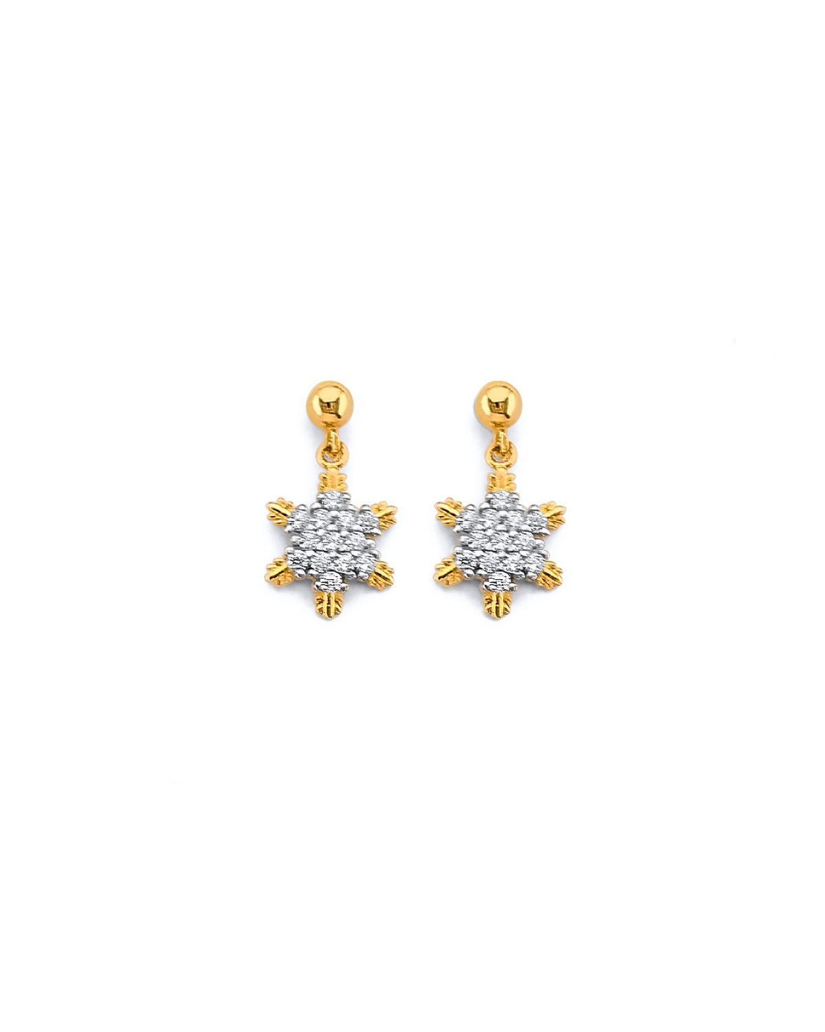 14K Yellow Gold CZ Hanging Star Push Back Earrings (ER-2116)
