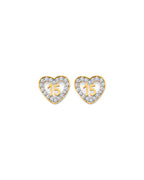 14K Yellow Gold CZ Heart 15 Years Push Back Earrings (ER-2125)
