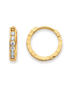 14K Yellow Gold Side DC CZ Huggies Earrings (ER-2131)