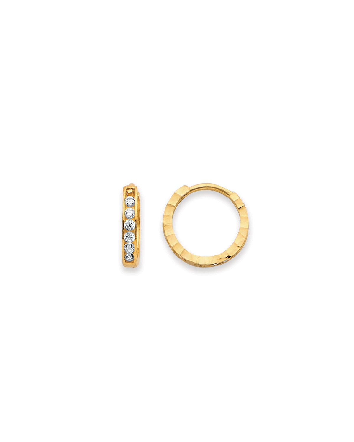 14K Yellow Gold Side DC CZ Huggies Earrings (ER-2131)