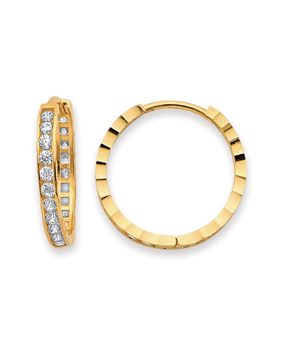 14K Yellow Gold Side DC CZ Huggies Earrings (ER-2132)