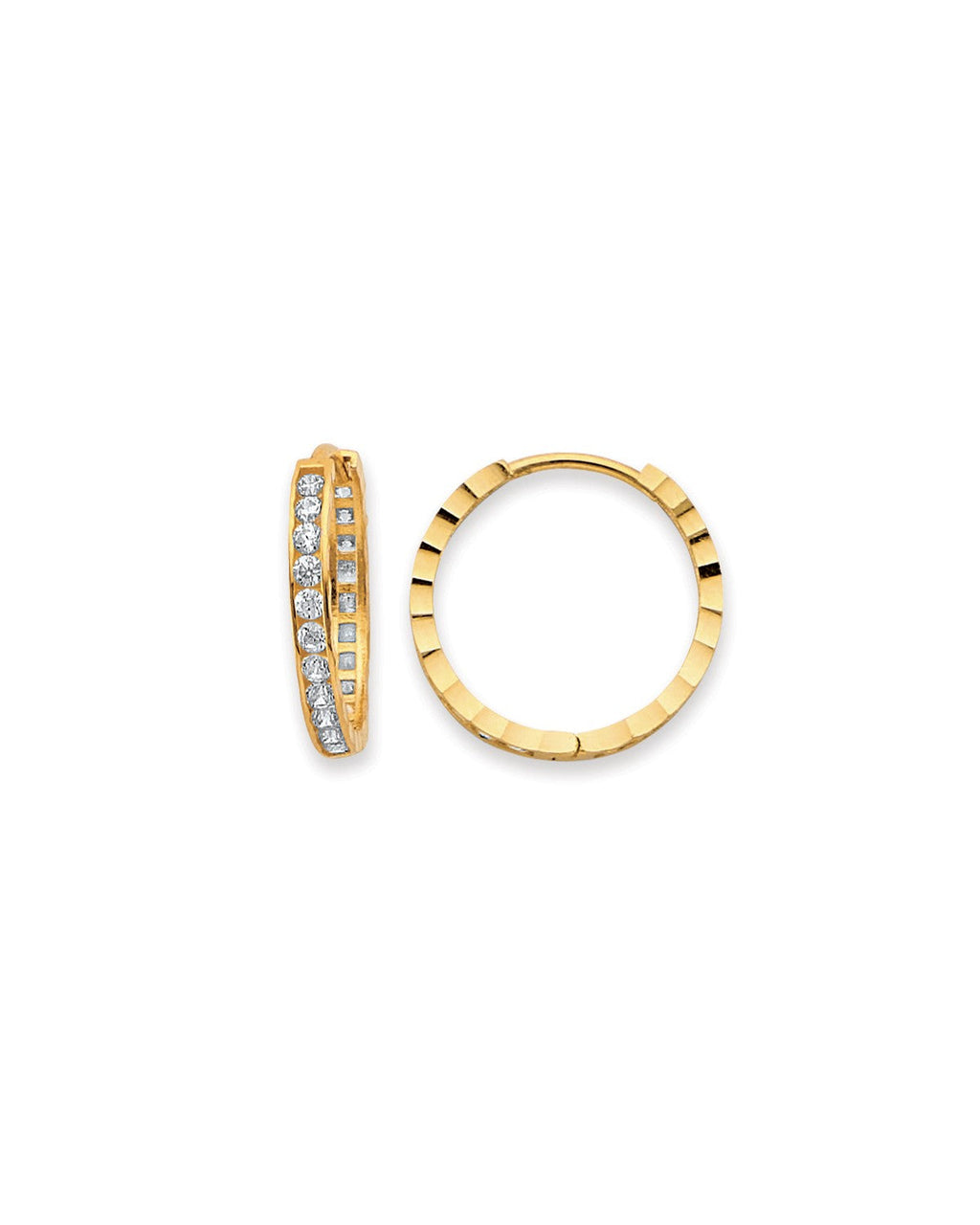 14K Yellow Gold Side DC CZ Huggies Earrings (ER-2132)
