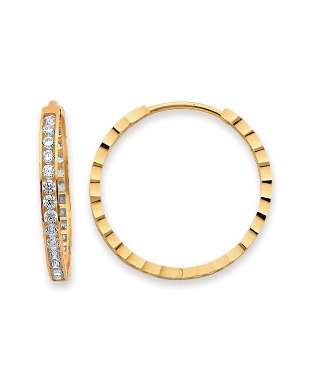 14K Yellow Gold Side DC CZ Huggies Earrings (ER-2133)