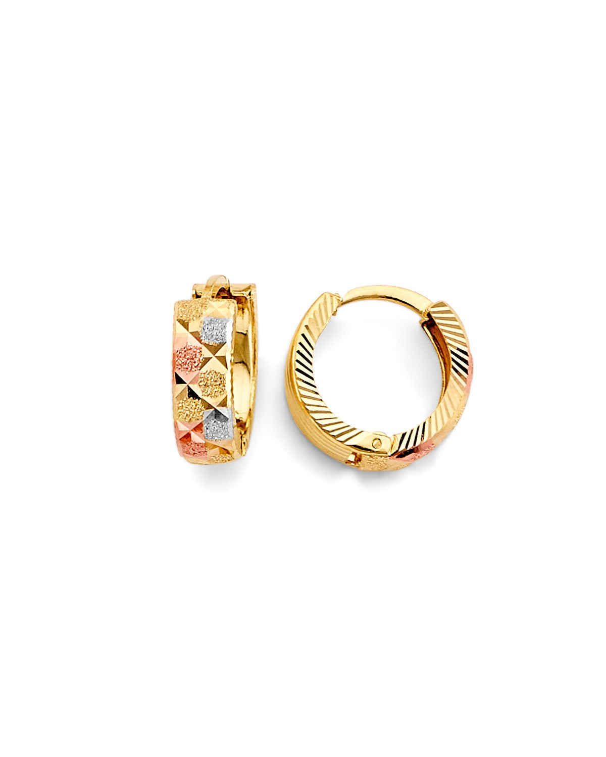 14K Tri-Color Gold 3C DC Huggies Earrings (ER-2134)