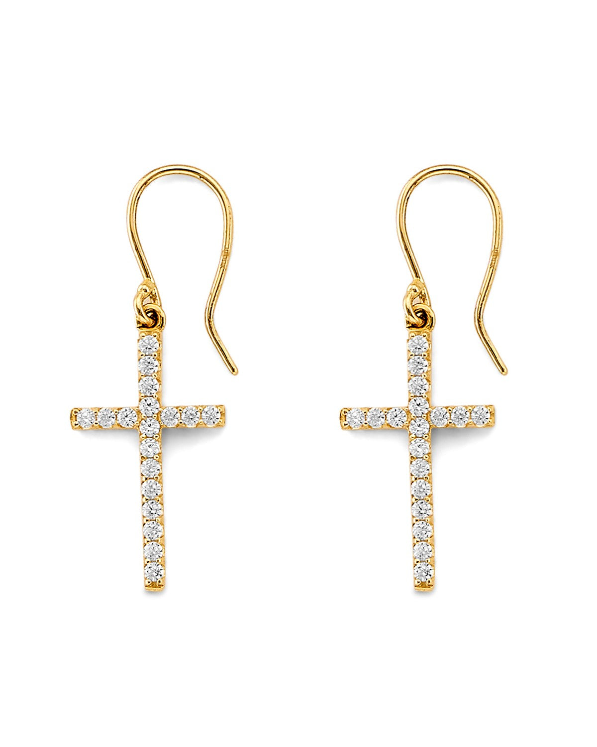 14K Yellow Gold CZ Cross Hanging Earrings (ER-2138)