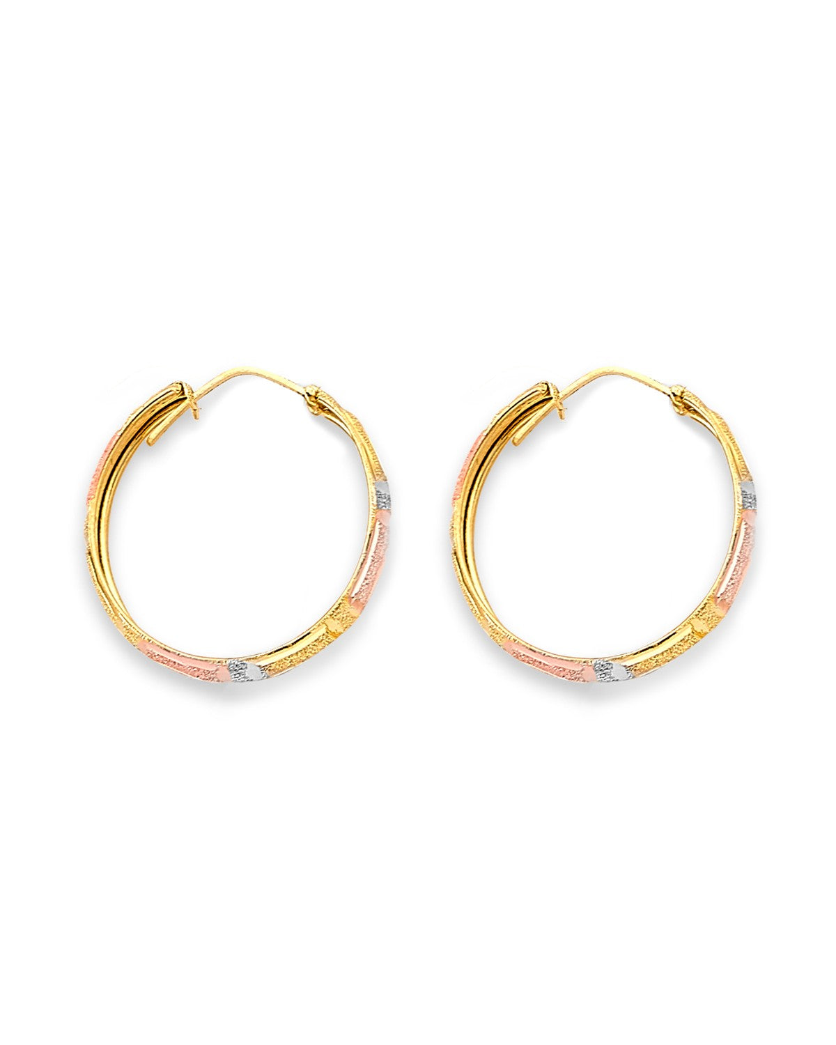14K Tri-Color Gold 3C DC Greek Design Hoop Earrings (ER-2145)
