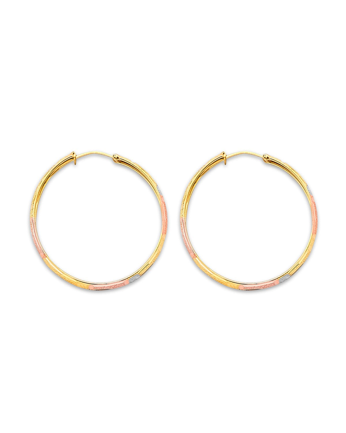 14K Tri-Color Gold 3C DC Greek Design Hoop Earrings (ER-2146)