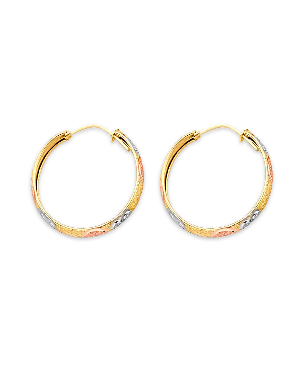 14K Tri-Color Gold 3C DC Heart Hoop Earrings (ER-2147)