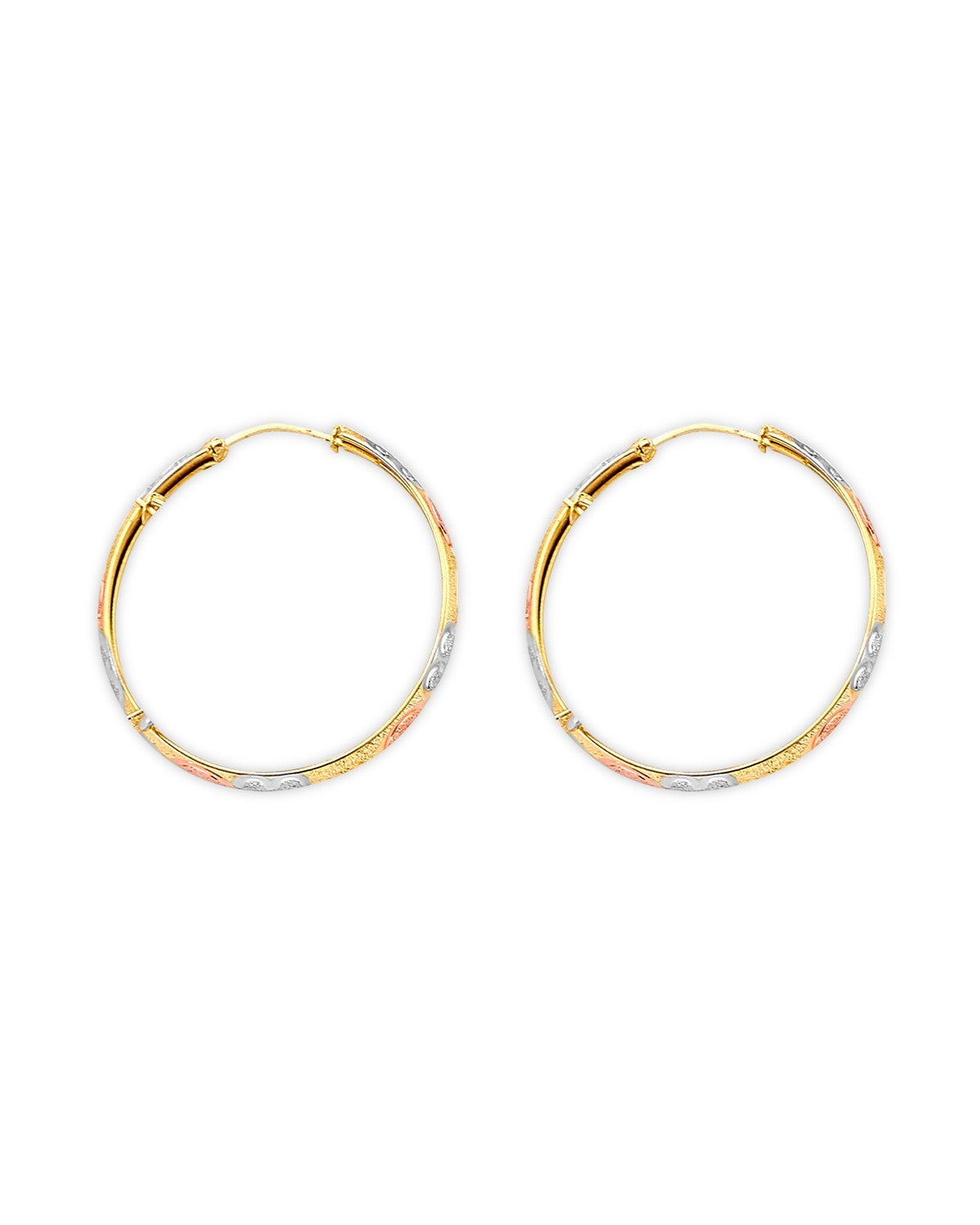 14K Tri-Color Gold 3C DC Heart Hoop Earrings (ER-2148)