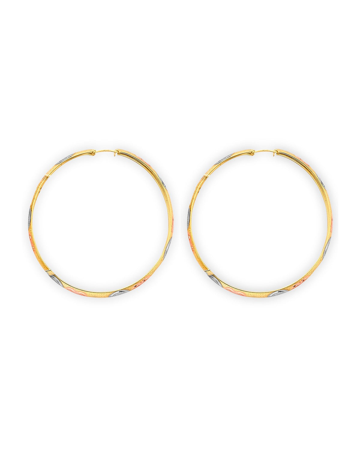 14K Tri-Color Gold 3C DC Heart Hoop Earrings (ER-2149)