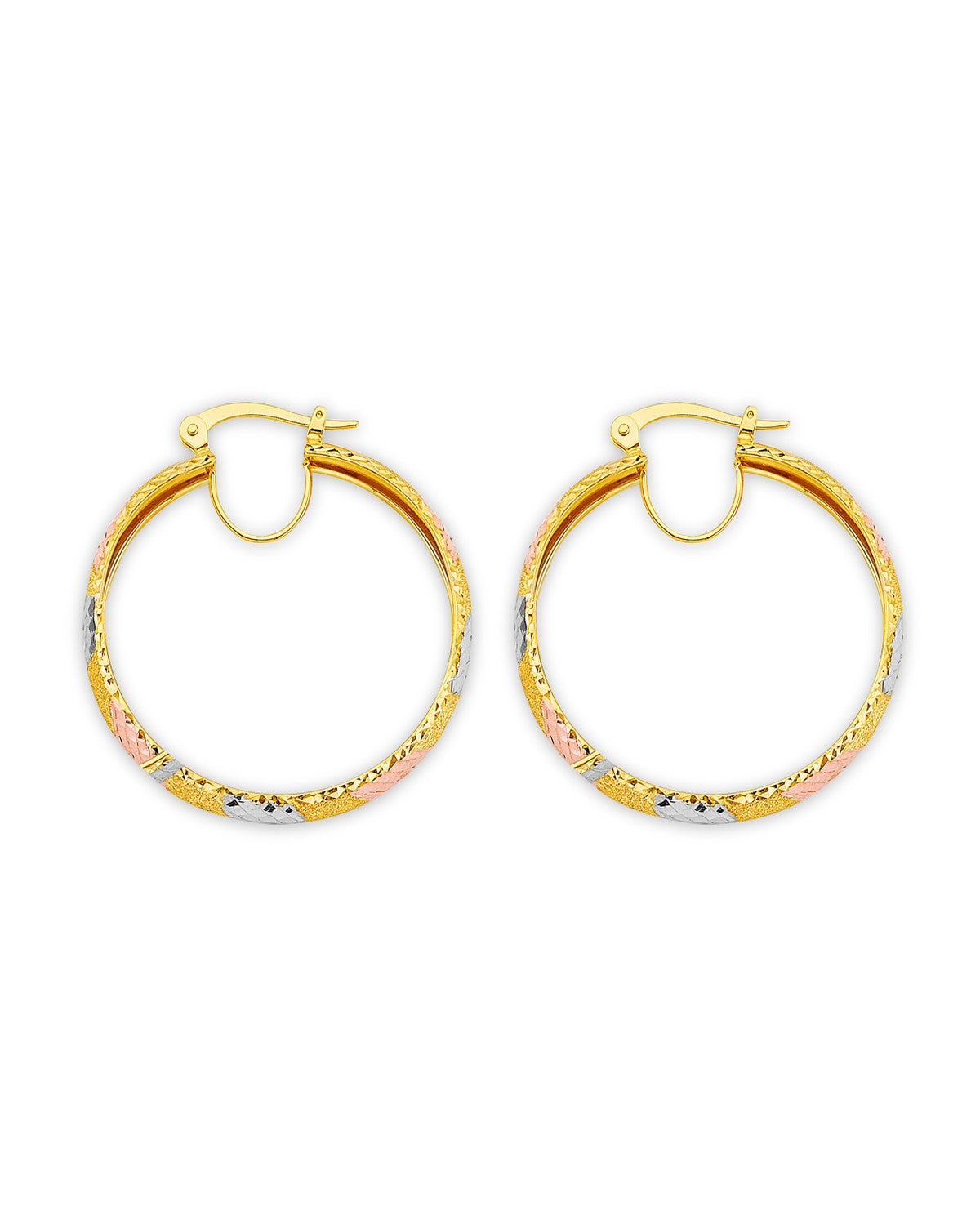 14K Tri-Color Gold 3C DC Hoop Earrings (ER-2151)