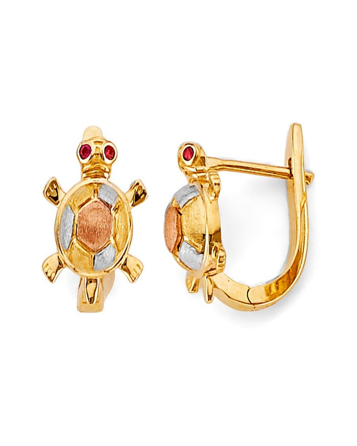 14K Tri-Color Gold 3C Turtle Half Huggies Earrings (ER-2154)