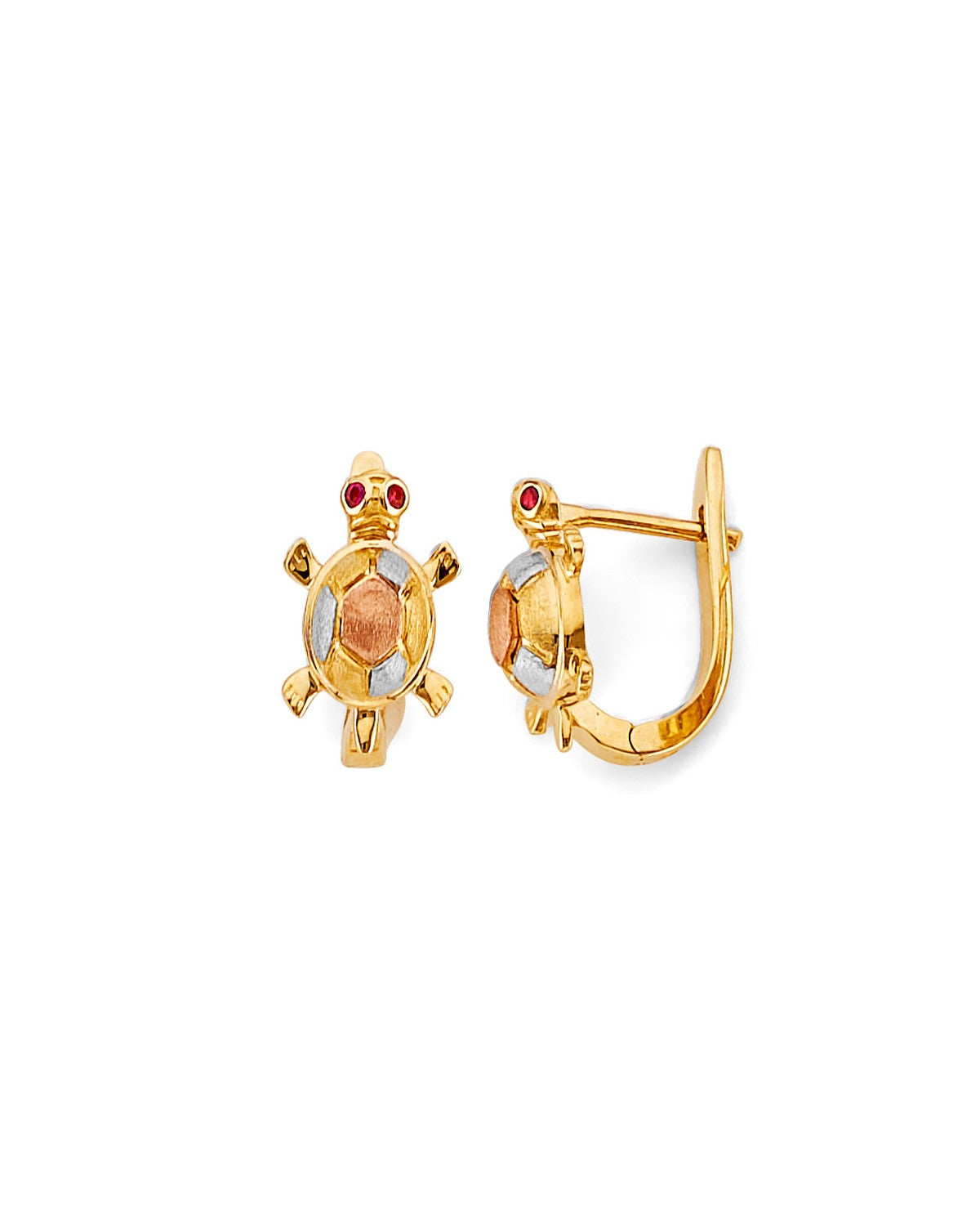 14K Tri-Color Gold 3C Turtle Half Huggies Earrings (ER-2154)