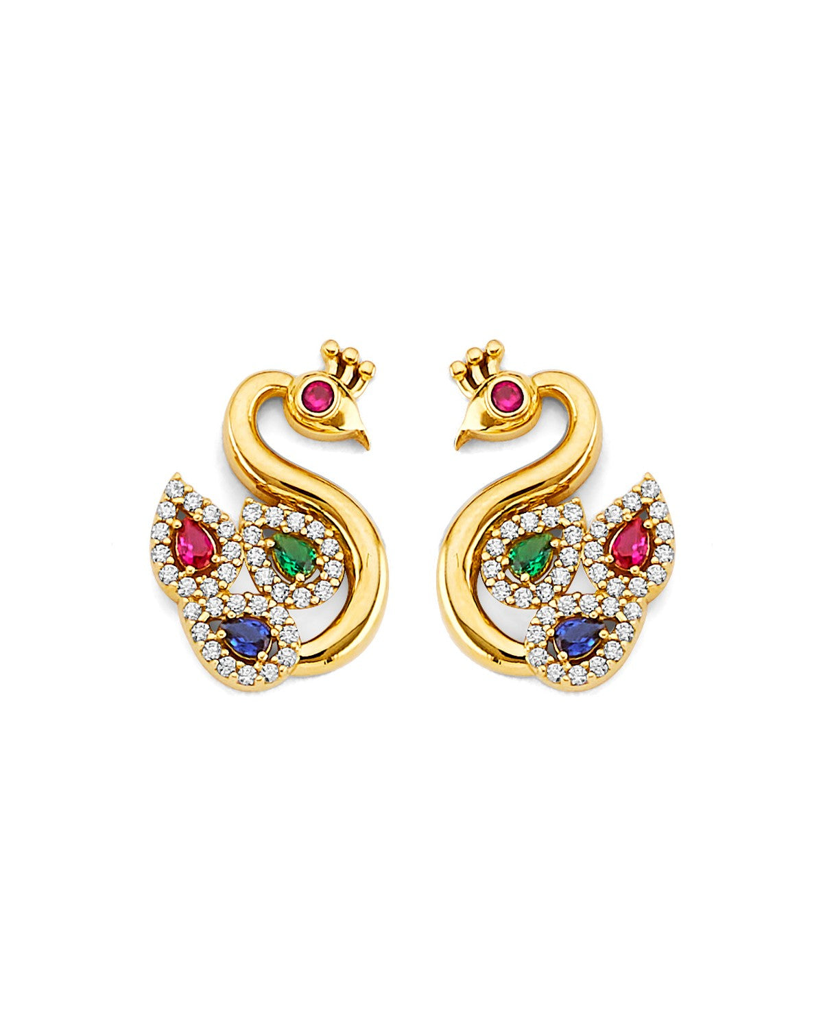 14K Two-Tone Gold 2T Swan with Multi Color CZ Earrings (ER-2155)