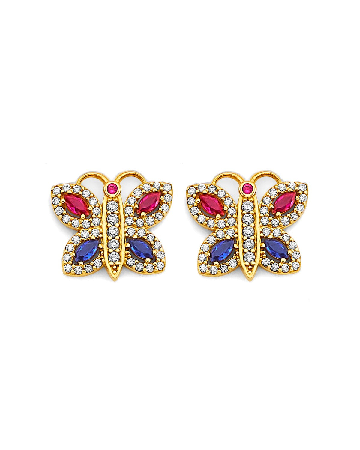 14K Two-Tone Gold 2T Butterfly with Multi Color CZ Earrings (ER-2156)