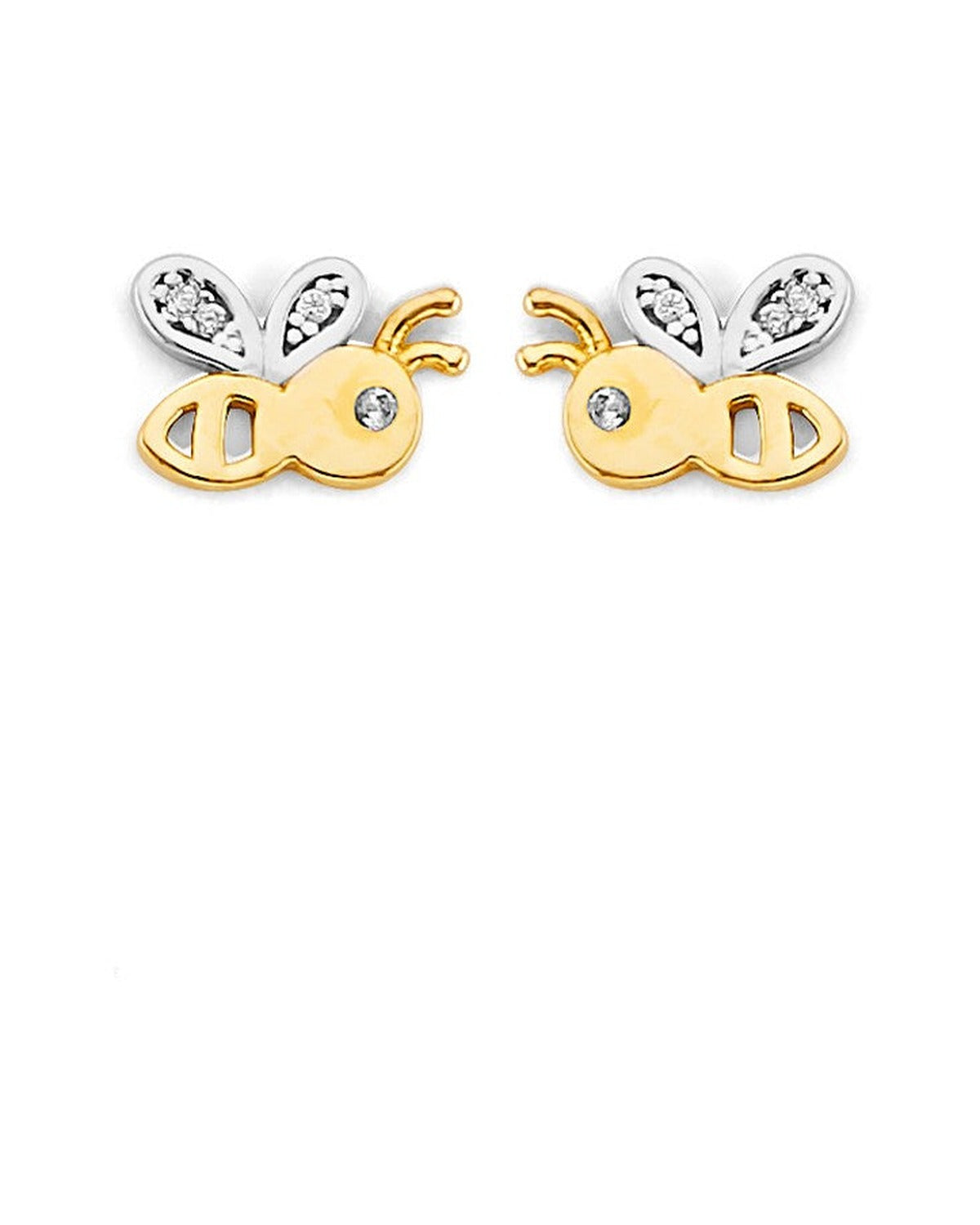 14K Two-Tone Gold 2T CZ Bee Push Back Earrings (ER-2161)