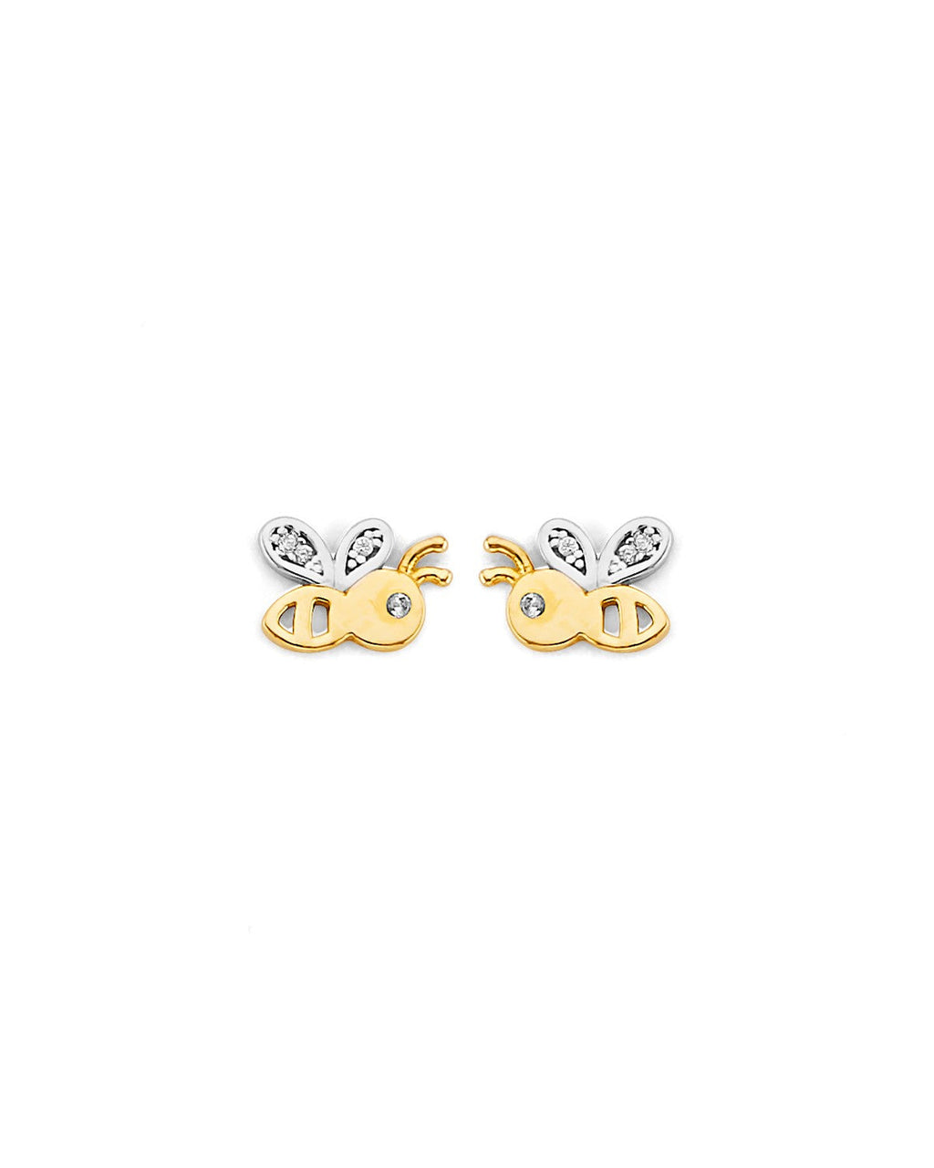 14K Two-Tone Gold 2T CZ Bee Push Back Earrings (ER-2161)