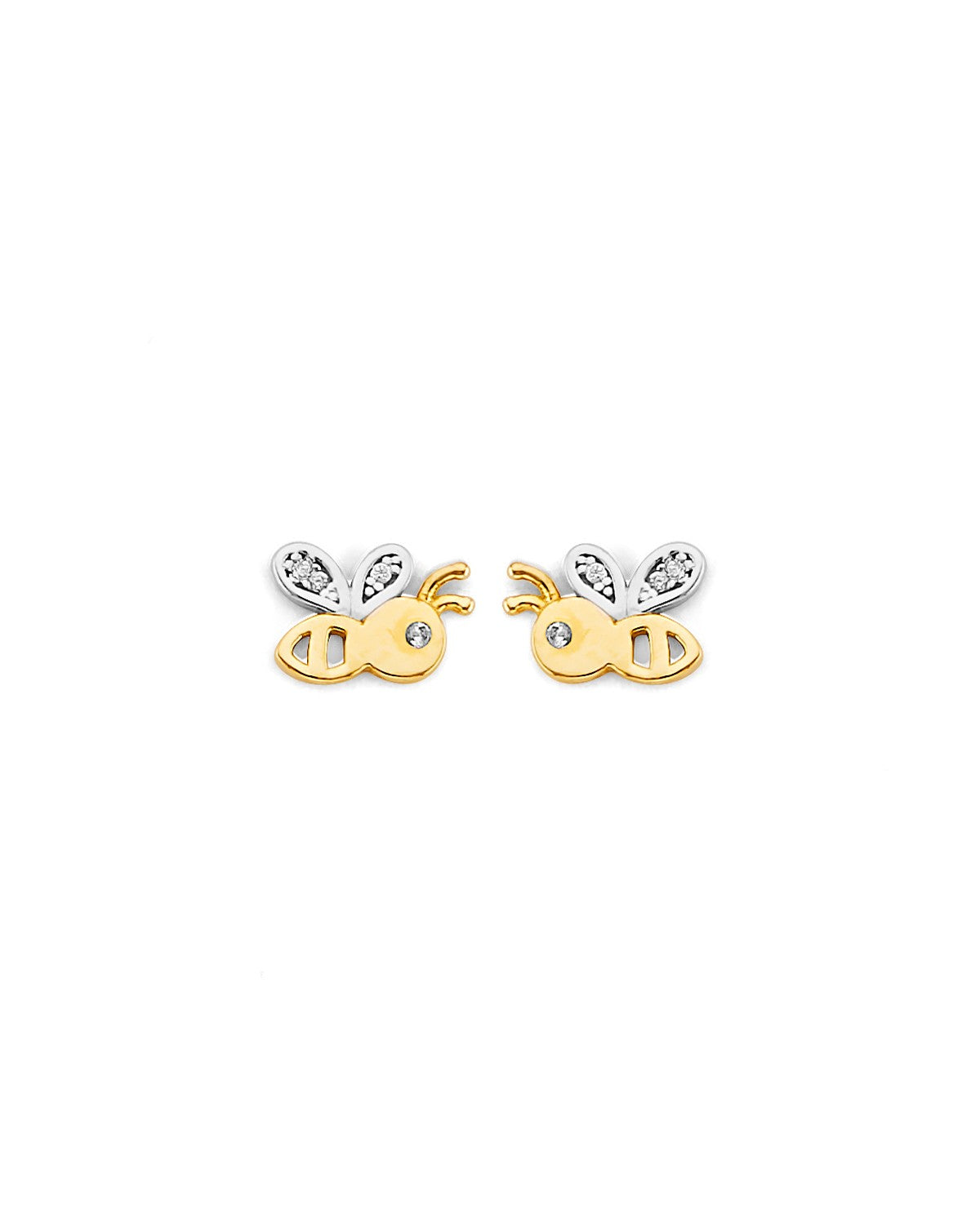14K Two-Tone Gold 2T CZ Bee Push Back Earrings (ER-2161)