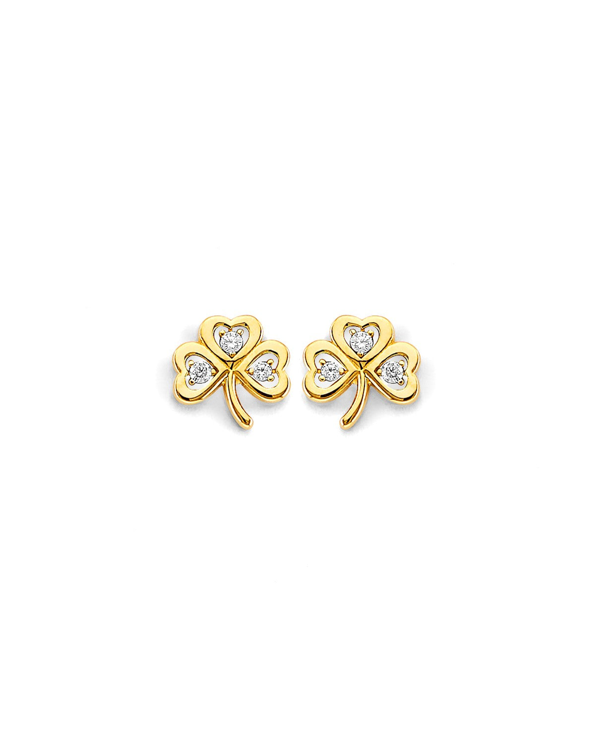 14K Yellow Gold CZ Clover Push Back Earrings (ER-2168)