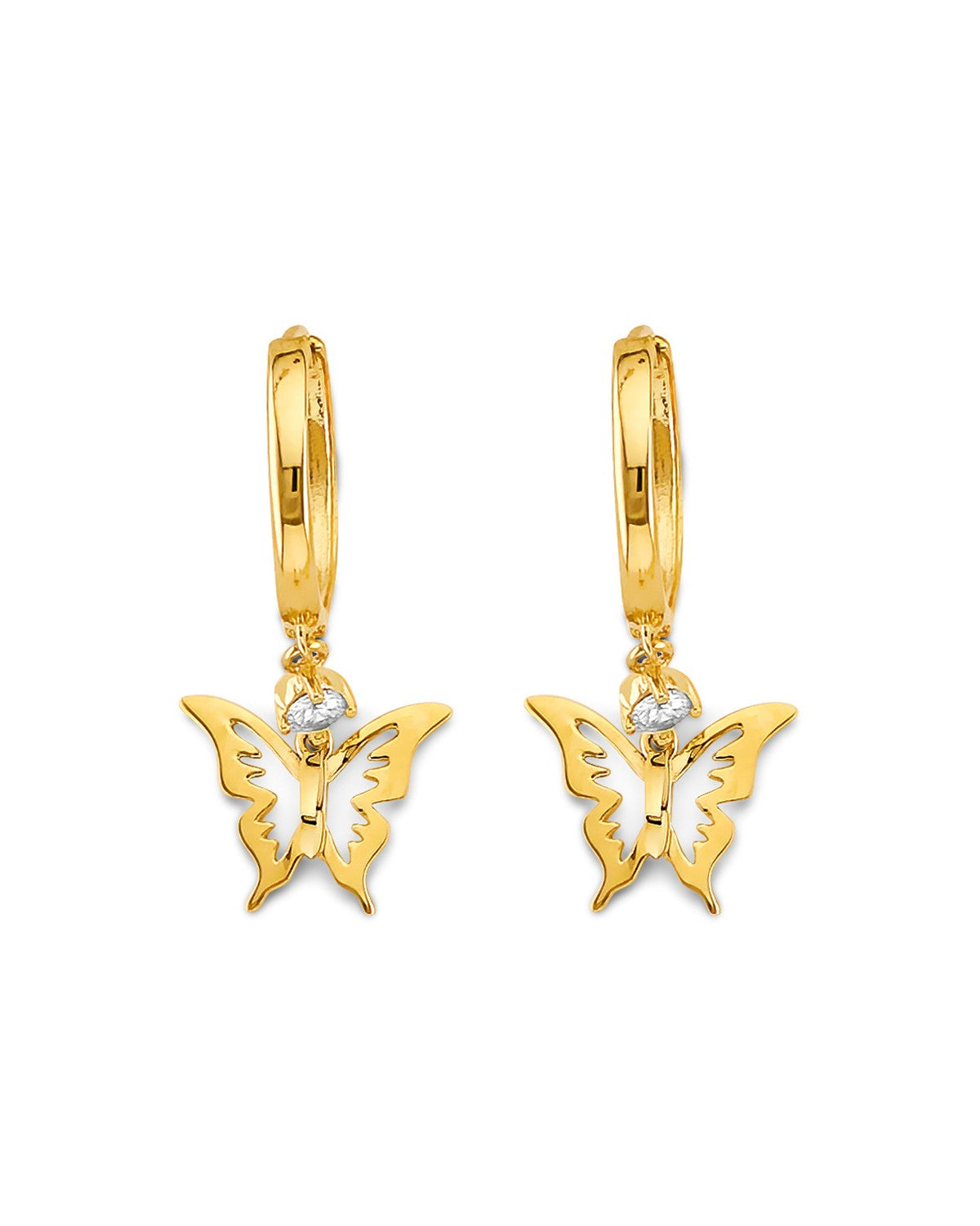 14K Yellow Gold Hanging Butterfly Huggies Earrings (ER-2177)