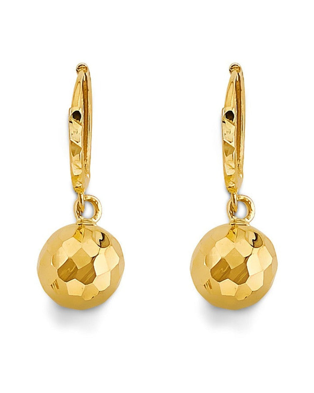 14K Yellow Gold Hanging Ball Huggies Earrings (ER-2182)