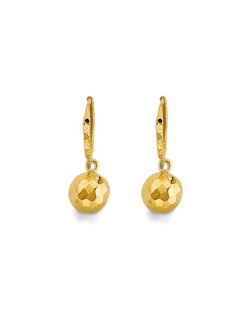14K Yellow Gold Hanging Ball Huggies Earrings (ER-2182)