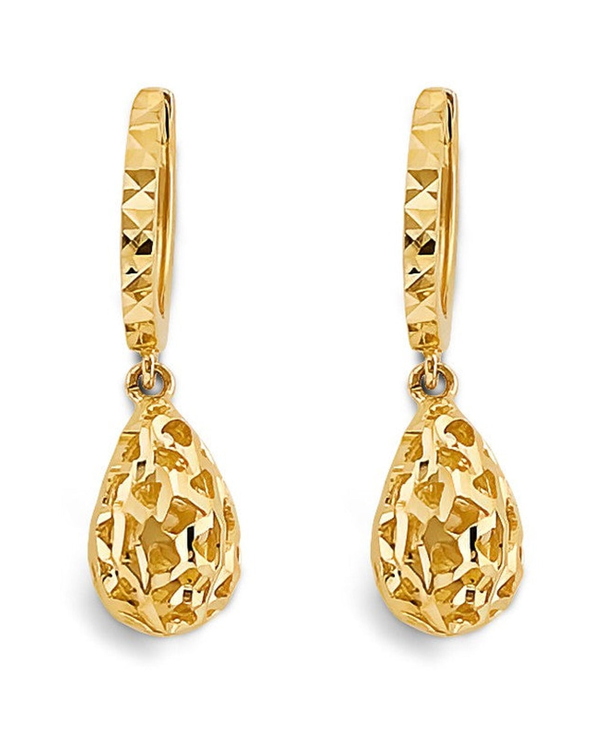 14K Yellow Gold Hanging Ball Huggies Earrings (ER-2183)