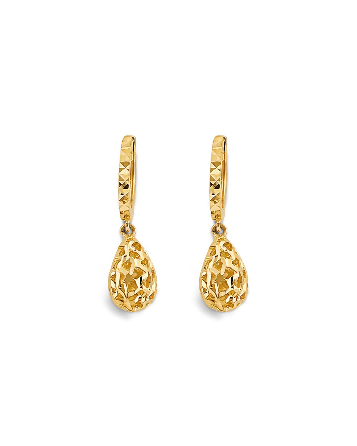 14K Yellow Gold Hanging Ball Huggies Earrings (ER-2183)