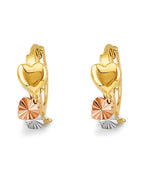 14K Tri-Color Gold 3C Heart Huggies Earrings (ER-2185)