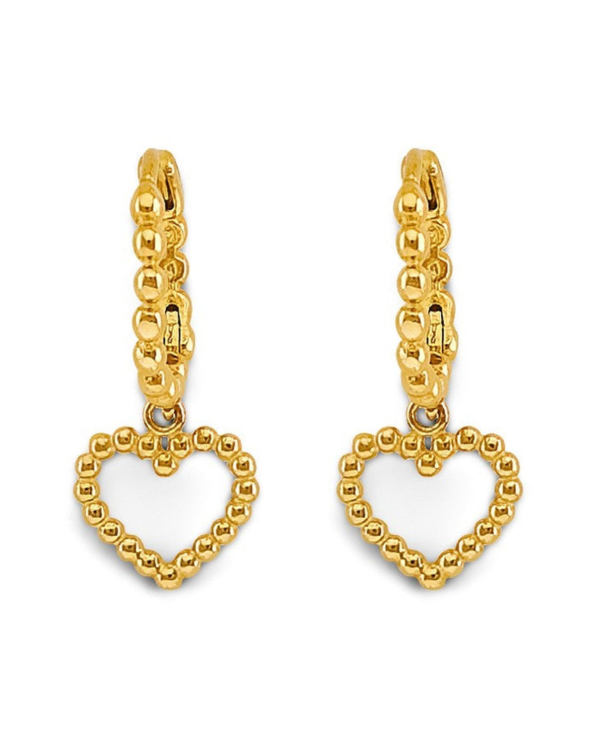14K Yellow Gold Bead Heart Huggies Earrings (ER-2186)
