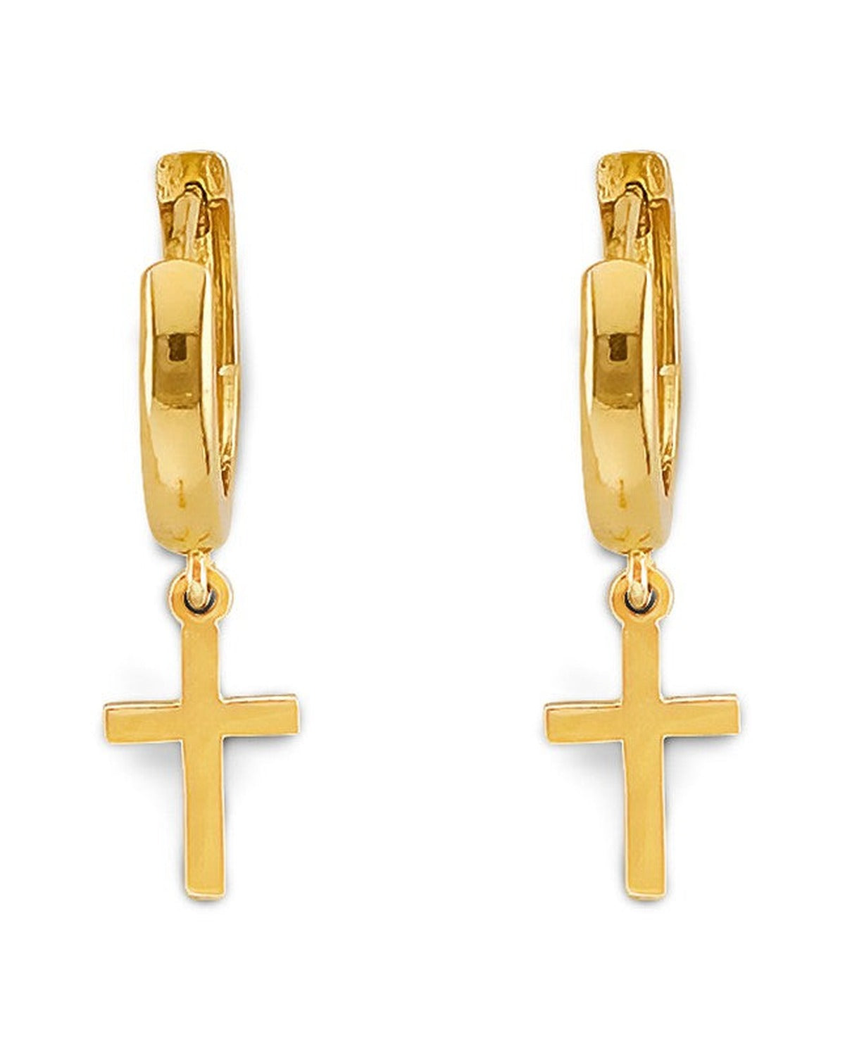 14K Yellow Gold Small Cross Huggies Earrings (ER-2188)