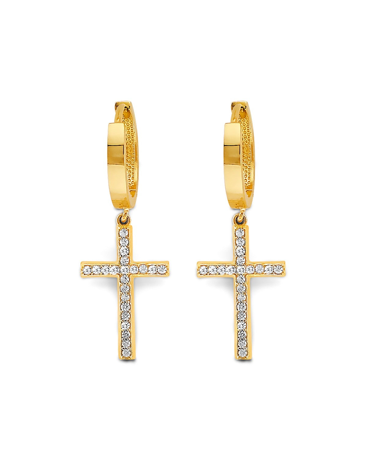 14K Two-Tone Gold 2T CZ Cross Huggies Earrings (ER-2190)