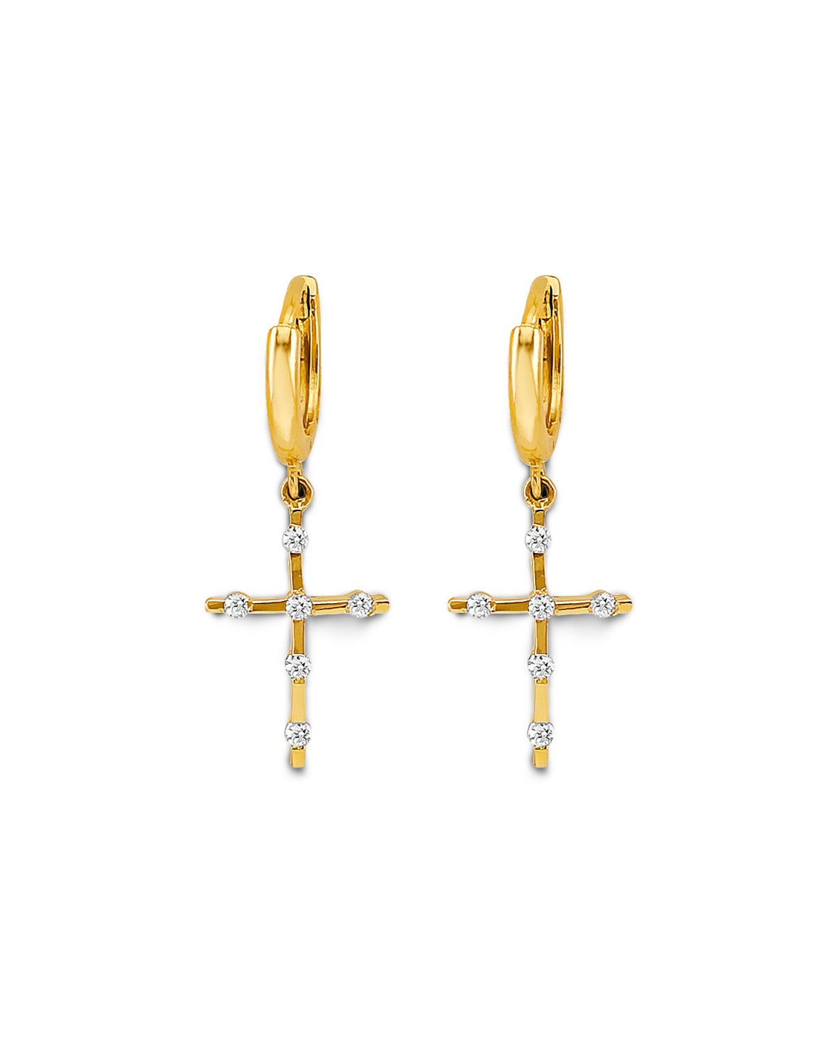 14K Yellow Gold CZ Cross Huggies Earrings (ER-2191)