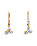 14K Yellow Gold 2T CZ Hanging Initial Huggies Earrings (ER-2194)
