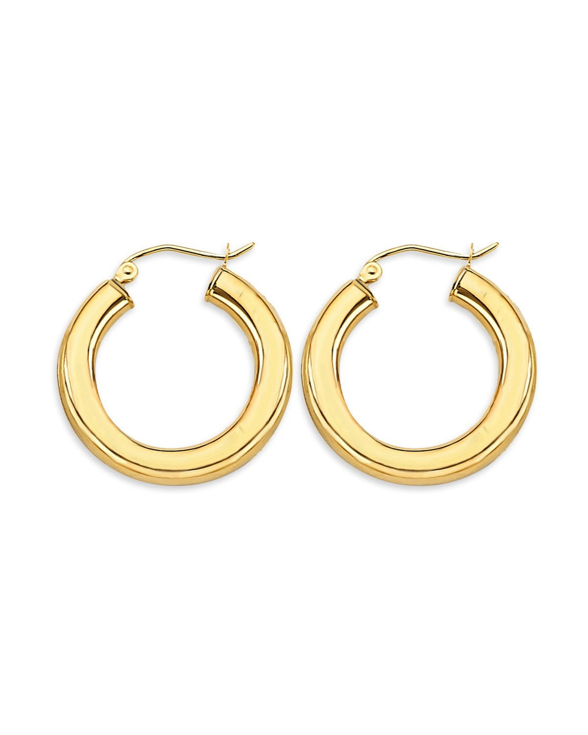 14K Yellow Gold 3.8mm Polish Round Tube Hoop Earrings (ER-2196)