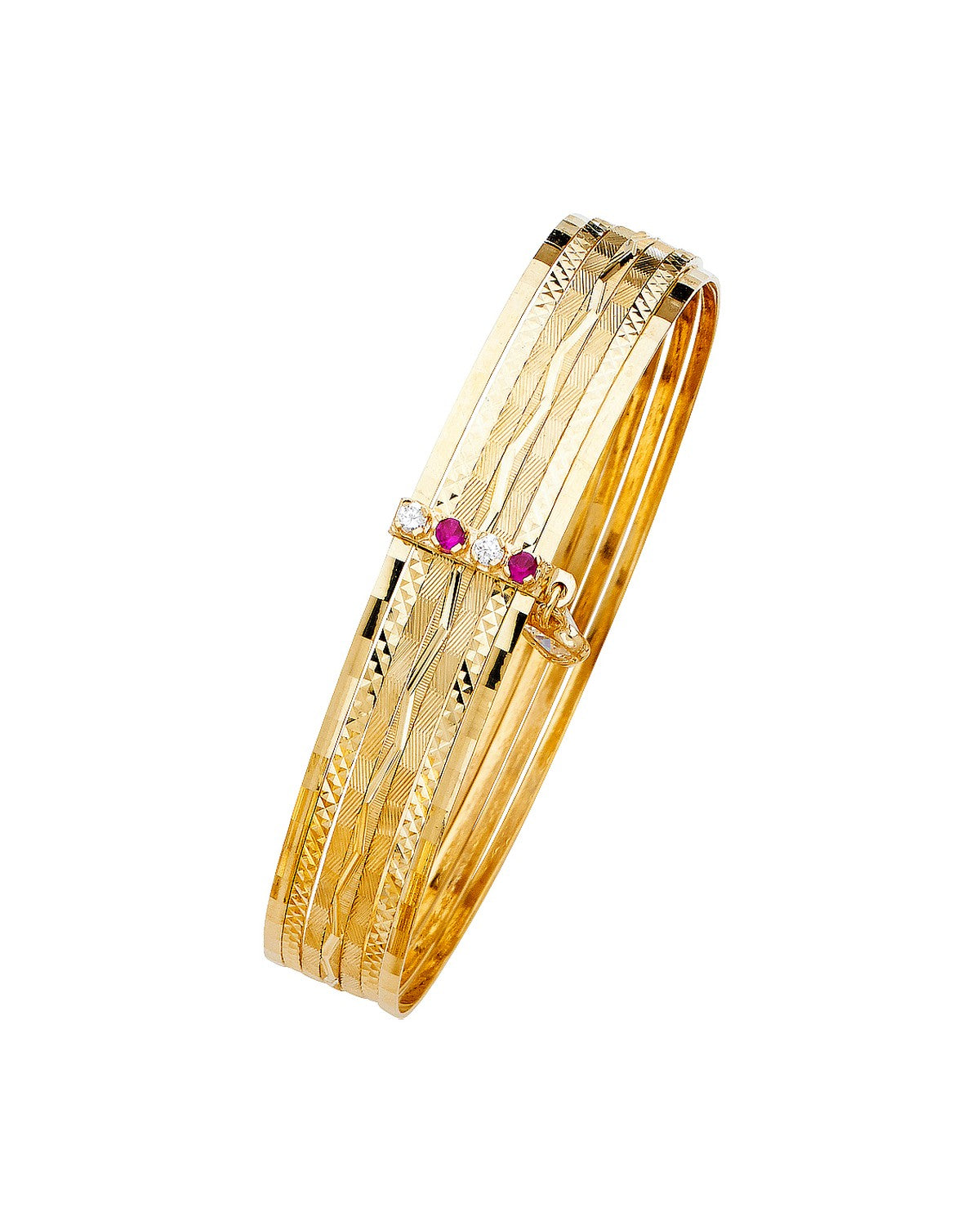 14K Yellow Gold 7Days Solid Bangle with CZ (GL-0128)