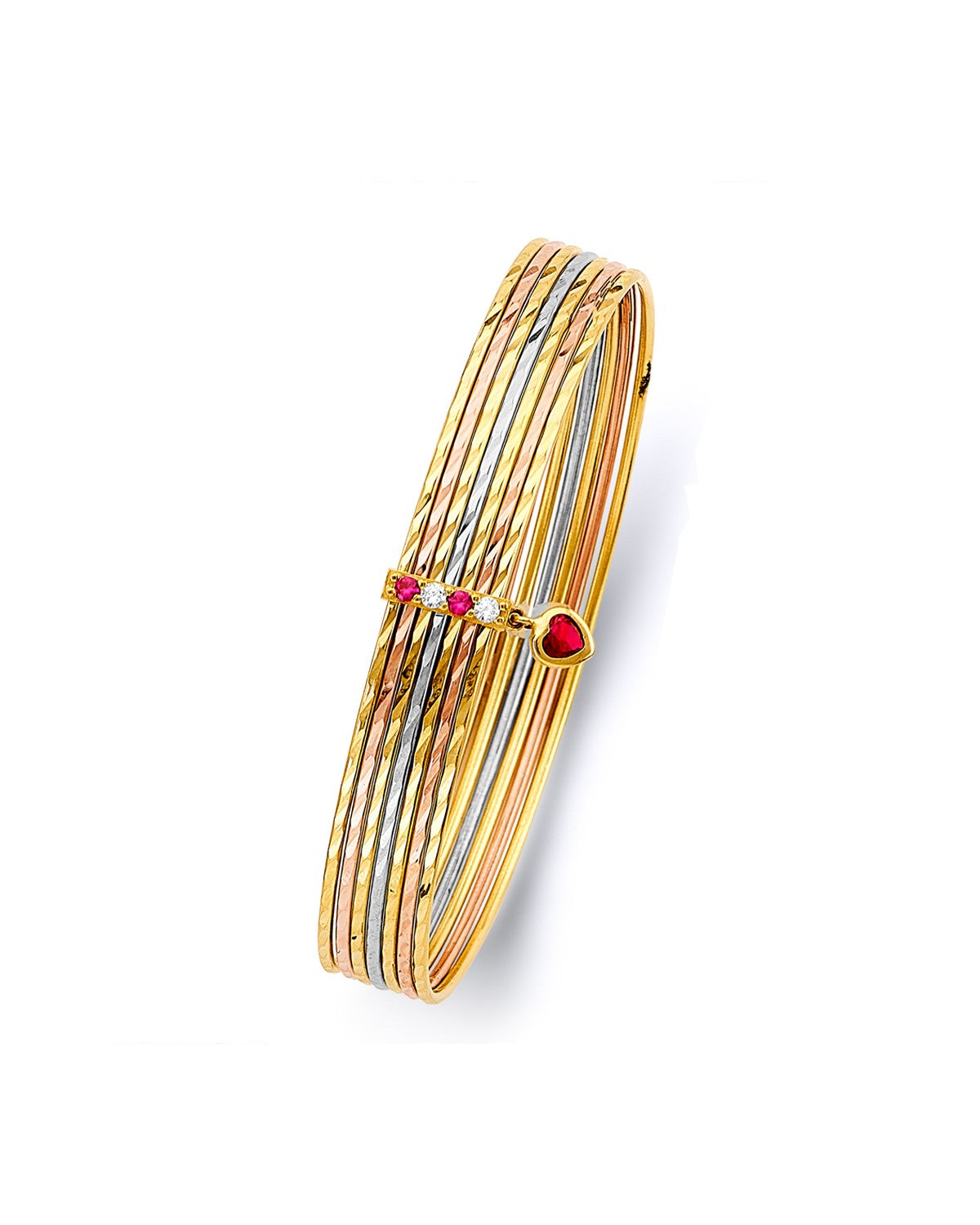 14K Yellow Gold 3C 7Days Solid Bangle with CZ (GL-0148)
