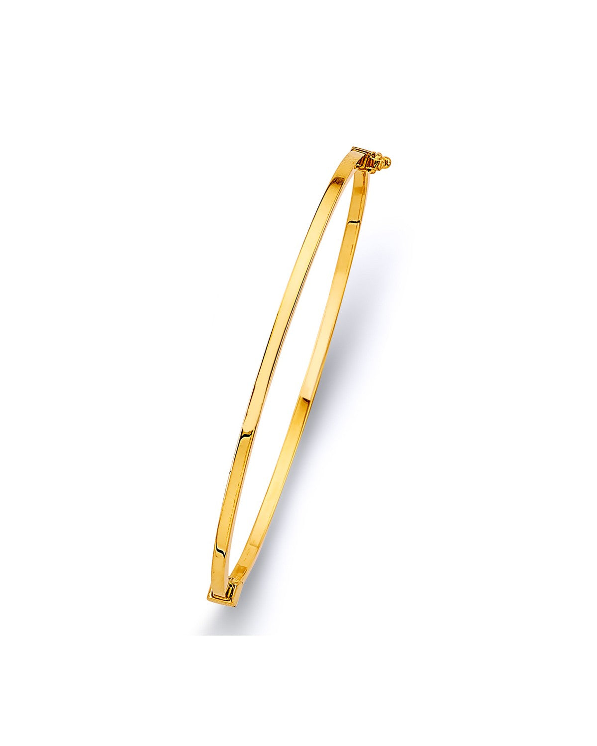 14K Yellow Gold 2mm Square Plain Hollow Oval Bangle (GL-0155)